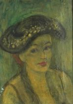 Head and shoulders portrait of a female wearing a hat, French Impressionist oil on canvas, mounted