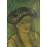 Head and shoulders portrait of a female wearing a hat, French Impressionist oil on canvas, mounted