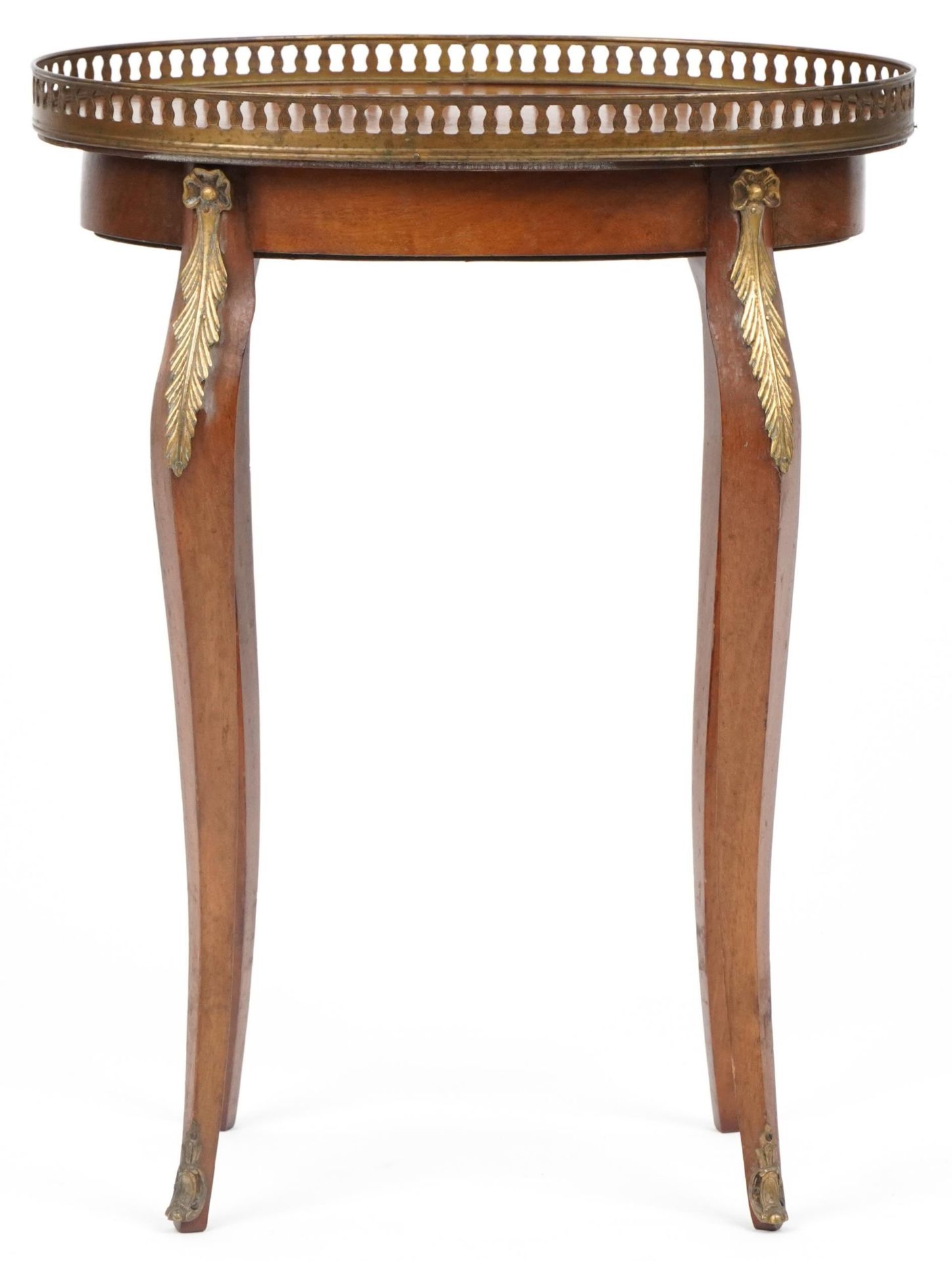 French inlaid kingwood side table with oval top having an engraved brass gallery, 59.5cm x 46cm W - Image 2 of 5