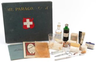 Vintage Paragon Cast First Aid outfit housing various implements, 29cm wide