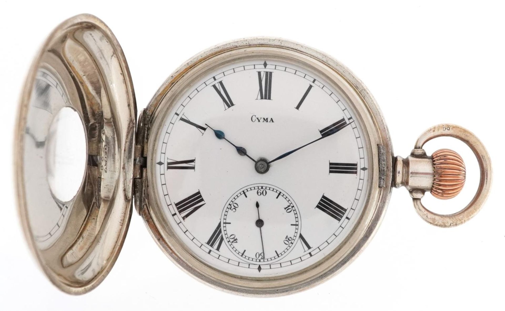 Cyma, George VI silver gentlemen's keyless half hunter pocket watch having enamelled and - Bild 2 aus 5