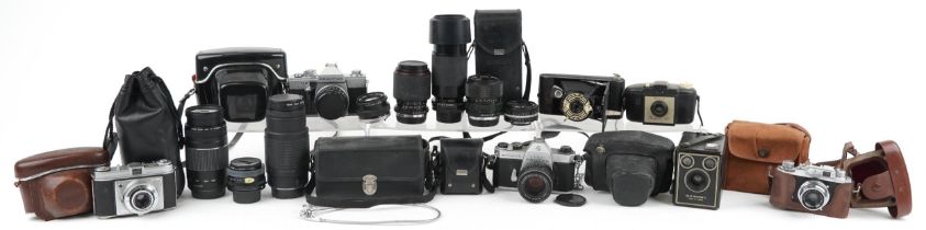 Vintage and later cameras and accessories including Tamron 1:3.8 80-210mm lens, Pentacon and Kodak