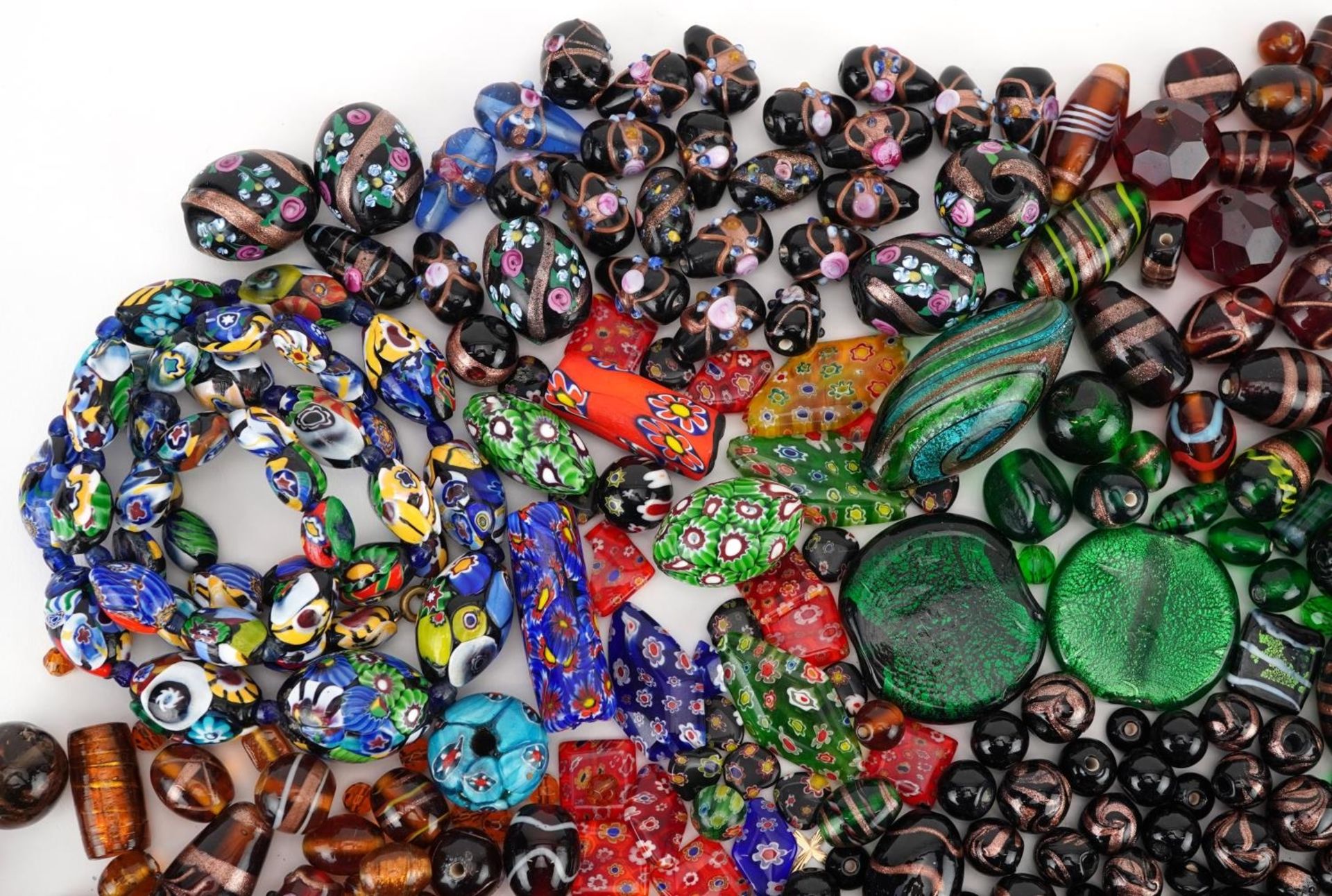 Large collection of Venetian millefiori and hand painted glass bead necklaces and beads, the largest - Image 2 of 5