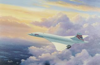 Barry G Price - British Airways Concorde, aviation interest oil on canvas, mounted and framed,