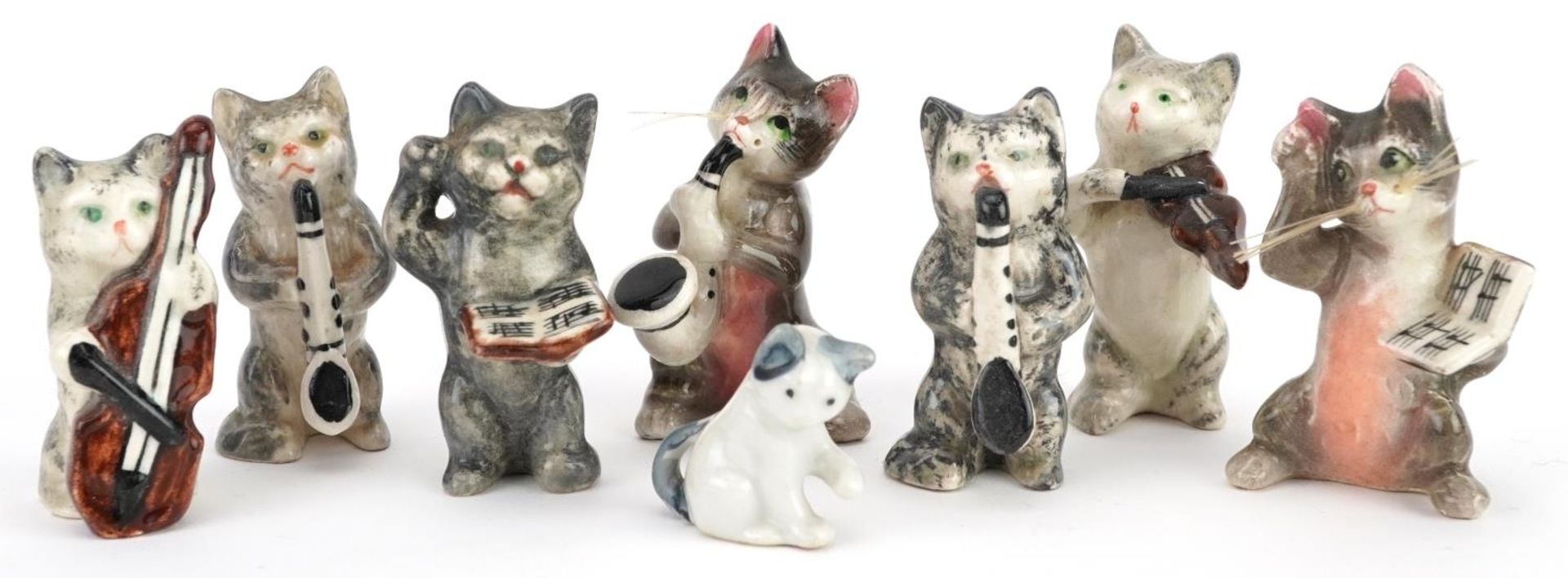 Seven piece Beswick cat band and one other, the largest 6cm high