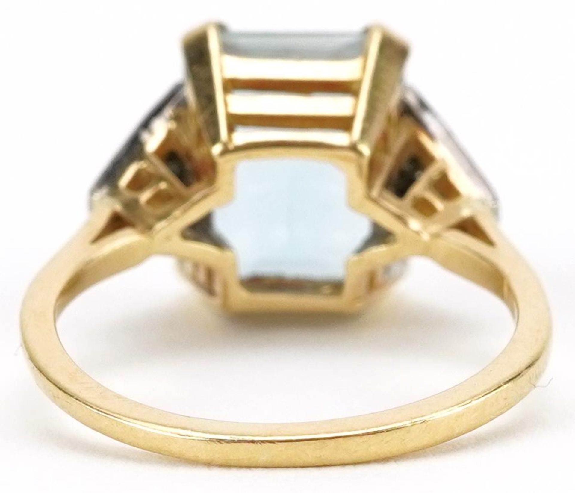 Art Deco style 9ct gold aquamarine ring with diamond set shoulders housed in a W Bruford box, the - Image 2 of 5
