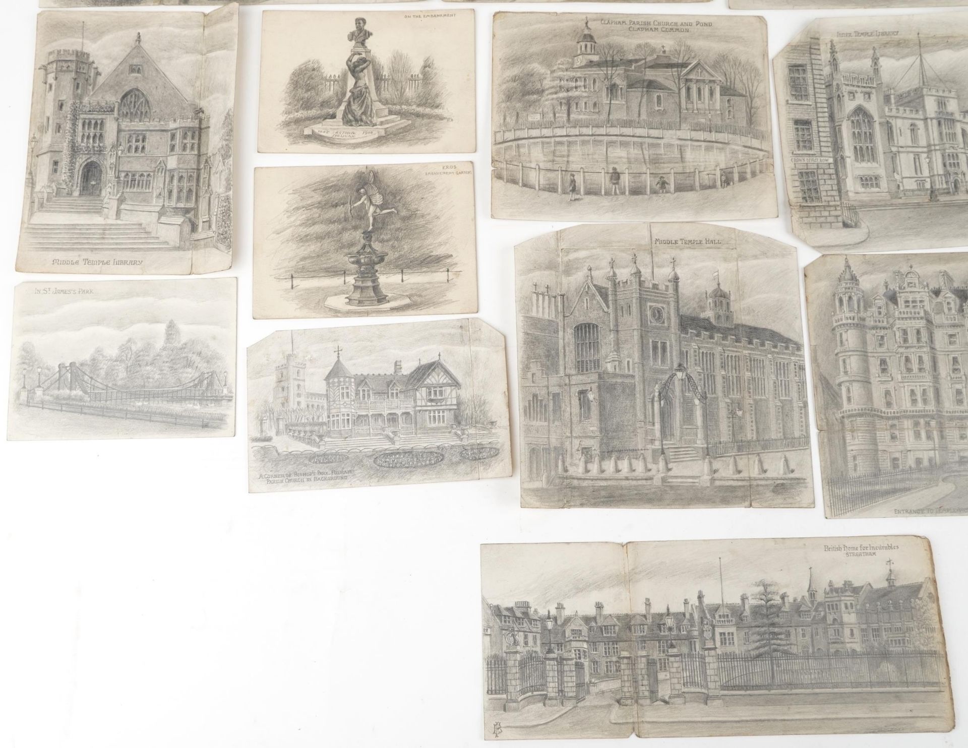 Fifteen early 20th century architectural pencil drawings on card of Embankment London including - Bild 4 aus 7