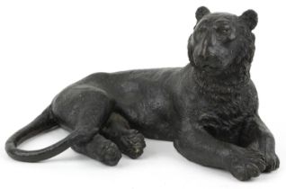 Japanese patinated bronze tiger, Meiji period, character marks to the base, possibly by Kakuha