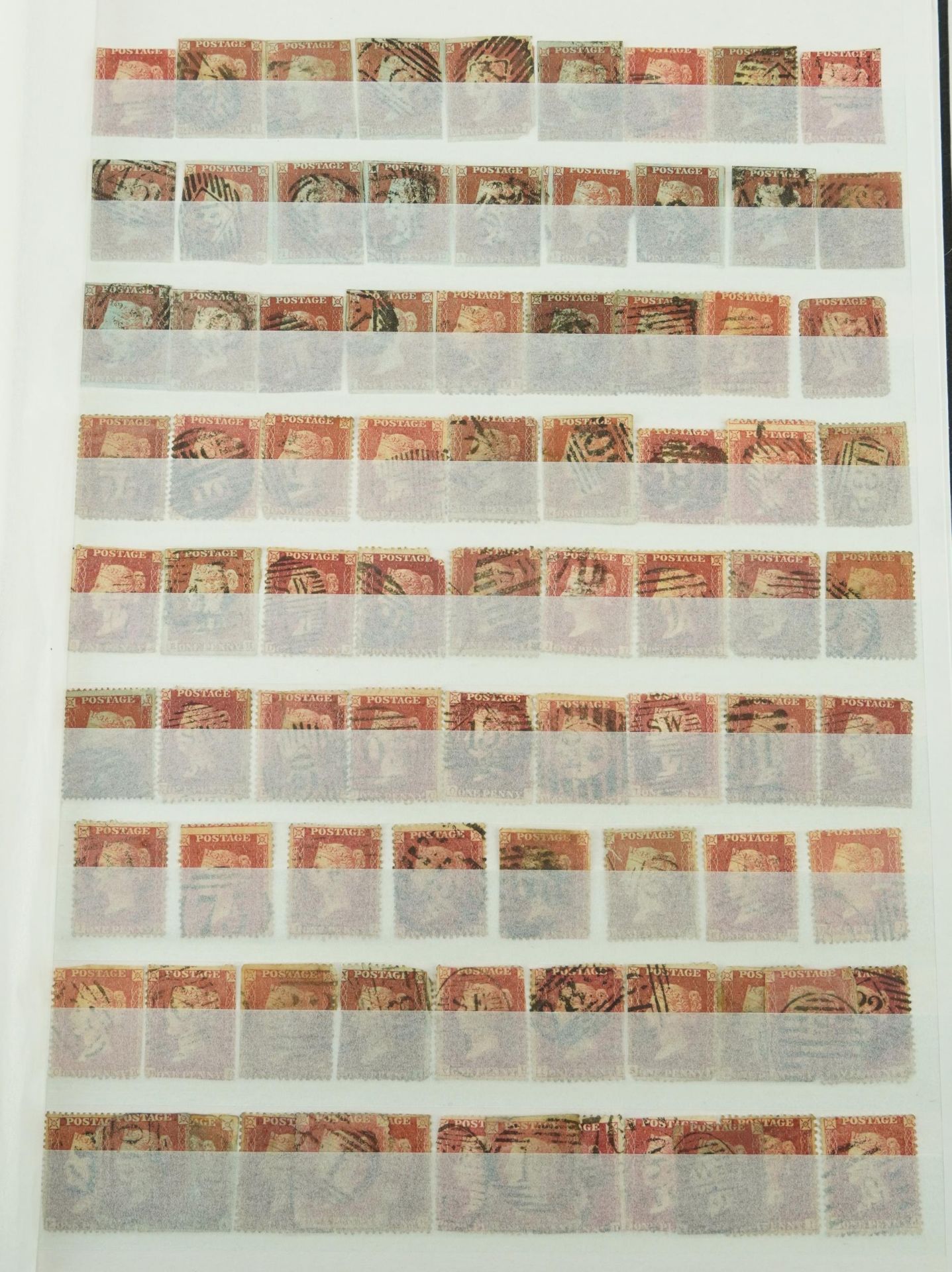 Victorian and later British stamps and postal history arranged in a stock book including Penny Reds,