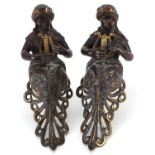 Pair of 19th century partially gilt, patinated bronze mounts in the form of mermaids with lyres,