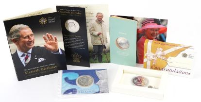 Modern British coinage including two Britannia two pound bullion one ounce silver coins, dates