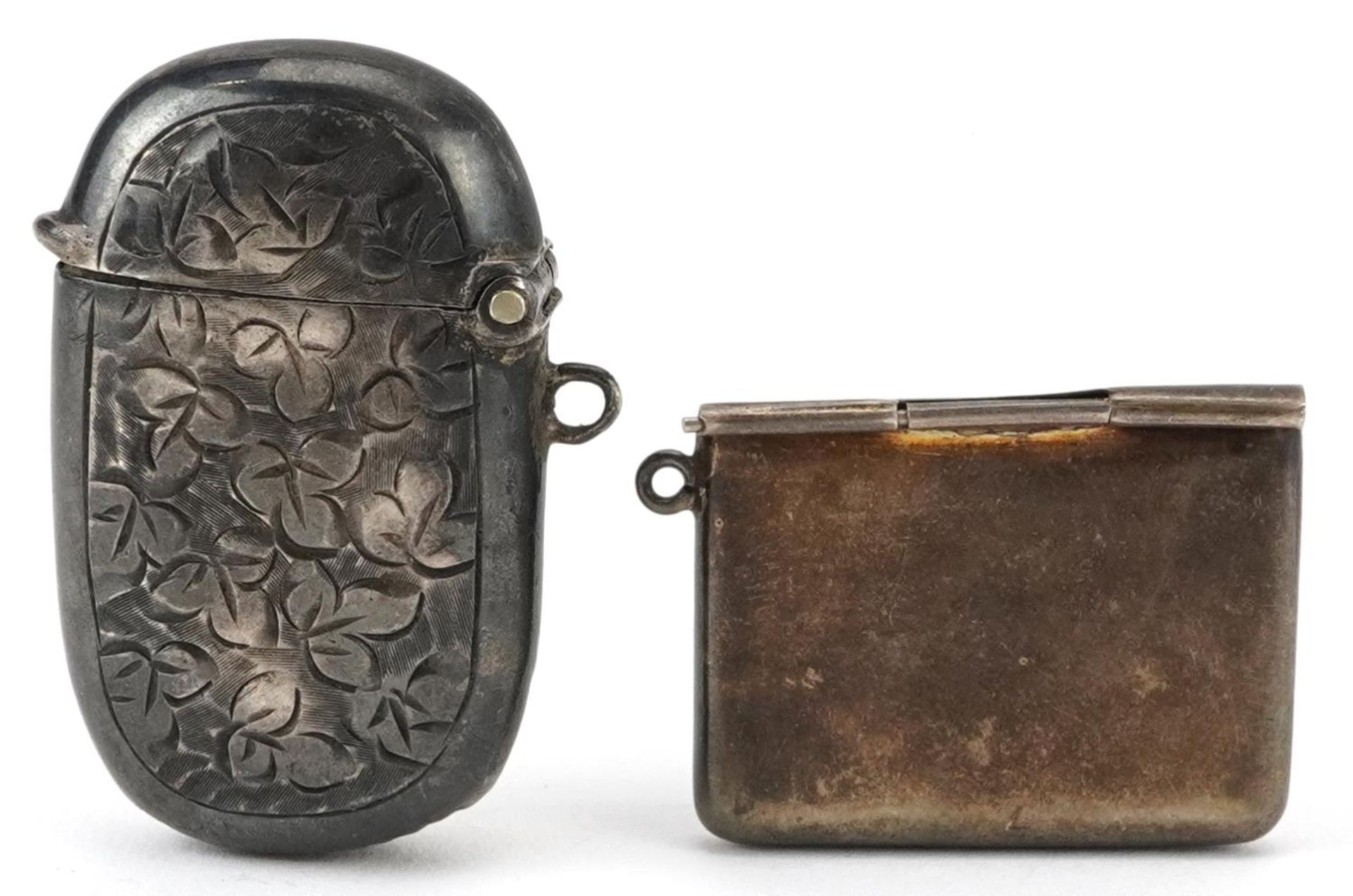 Edwardian silver floral engraved vesta and a stamp case in the form of an envelope, the largest - Image 4 of 5