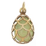 Silver gilt pierced cage pendant with enclosed green jade egg, impressed Russian marks to the