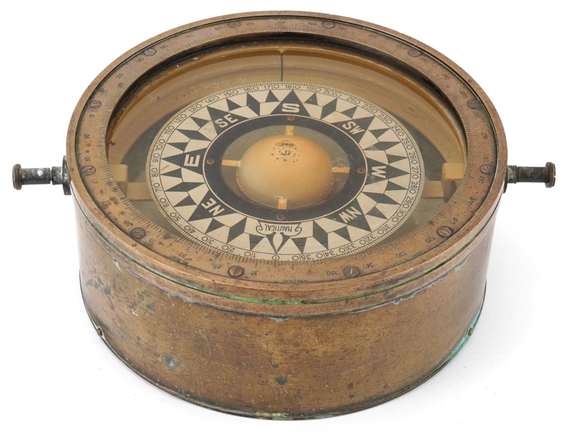 Early 20th century shipping interest bronze ship's compass, 32cm wide