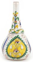 Turkish Ottoman Kutahya rosewater sprinkler hand painted with stylised flowers, 14cm high