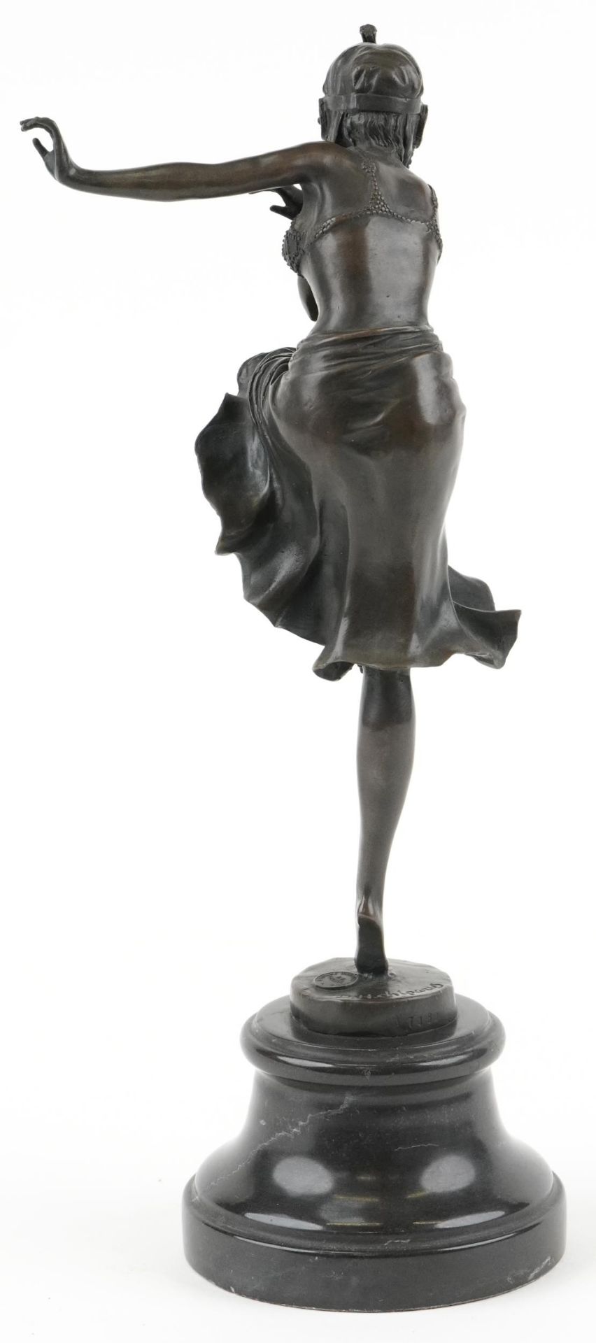 After Dimitri H Chiparus, patinated bronze statuette of an Art Deco female raised on a circular - Bild 2 aus 5