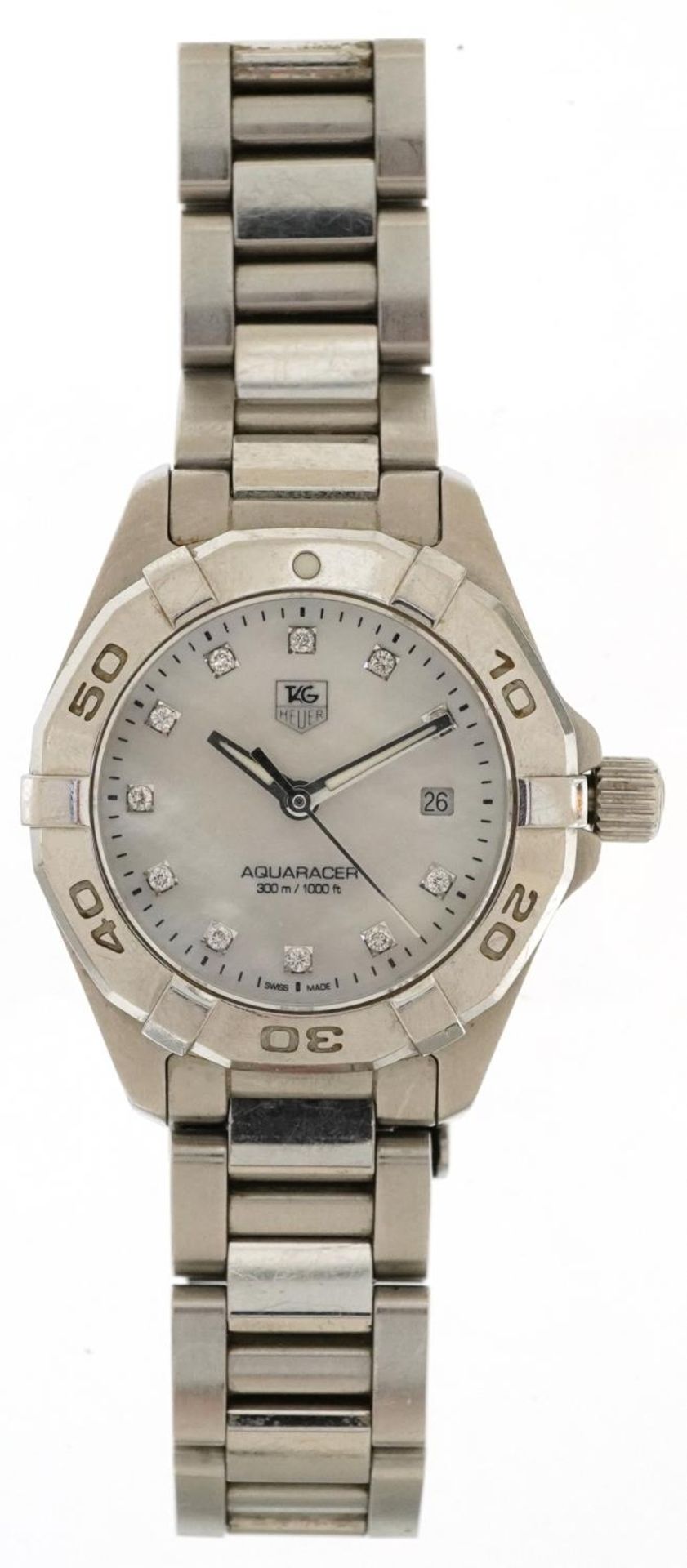 Tag Heuer, ladies Tag Heuer Aquaracer wristwatch having a diamond set mother of pearl dial with date - Image 2 of 9