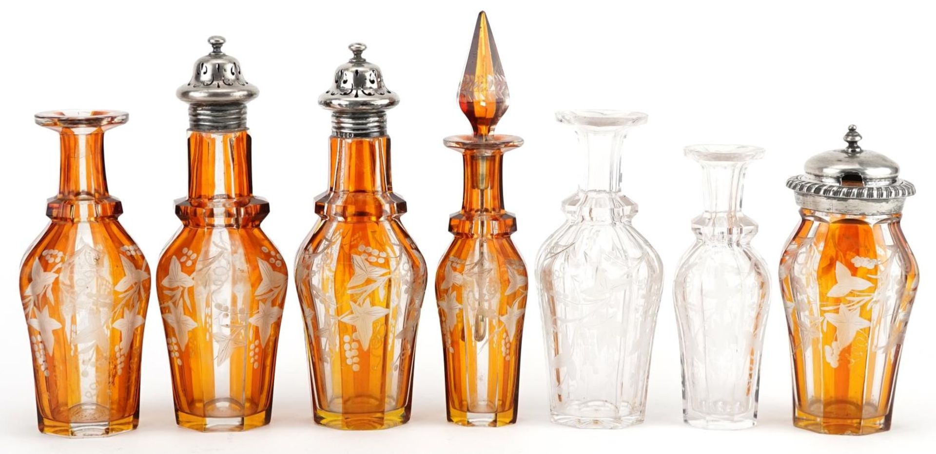 William Evans, Victorian silver six bottle cruet stand with six cut glass bottles including four - Image 3 of 8