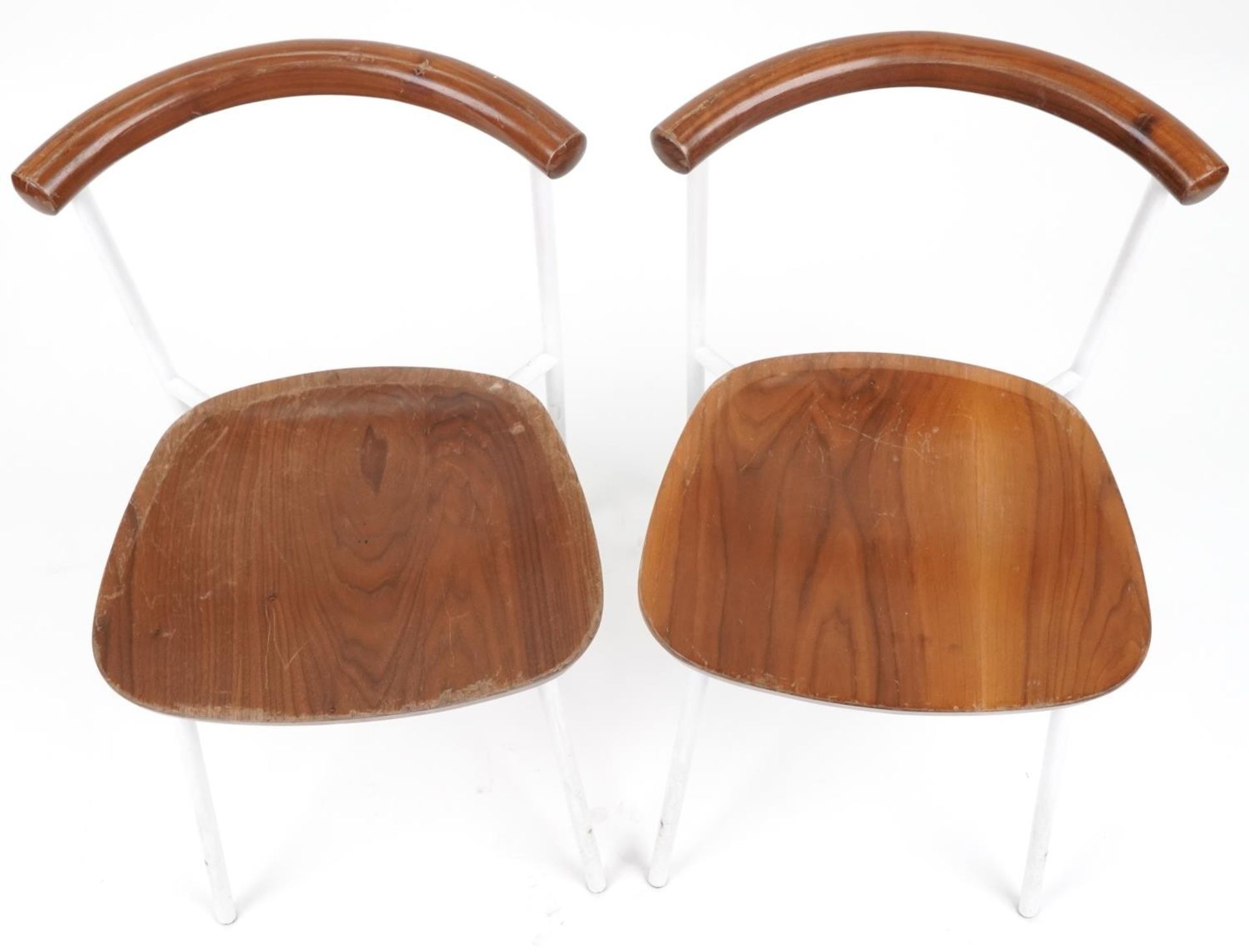 Manner of Calligaris, pair of contemporary metal framed hardwood bistro chairs, 75cm high - Image 3 of 4