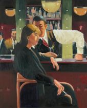 Clive Fredriksson after Jack Vettriano - Female at a bar, contemporary oil on board, mounted and