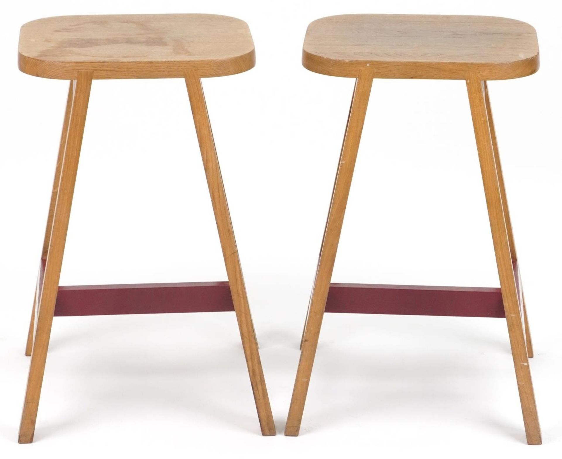 Pair of contemporary half painted light oak breakfast stools, AC stamp to the undersides, 65cm high - Image 4 of 5