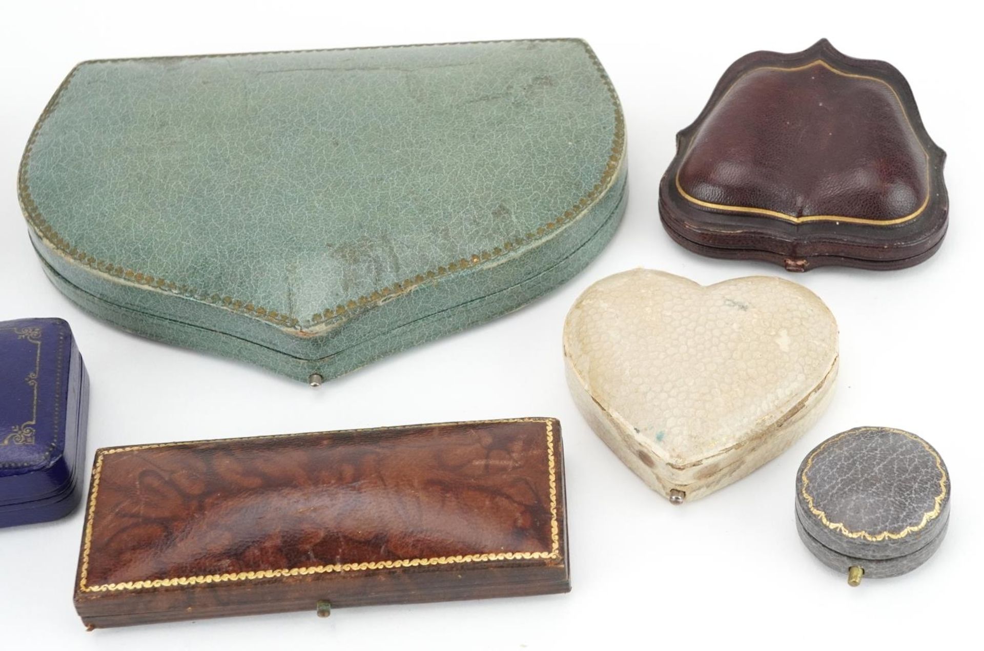 Eight 19th century and later jeweller's jewellery boxes, some tooled leather, including Horn & - Image 3 of 4