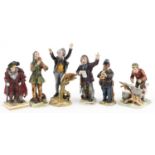 Six 19th century Neapolitan hand painted porcelain figures including five musicians, the largest