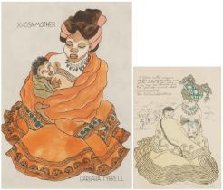 Barbara Tyrrell - Mother and child, two pictures, one gouache and one lithograph signed by the