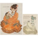 Barbara Tyrrell - Mother and child, two pictures, one gouache and one lithograph signed by the