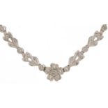 18ct white gold diamond flower head floral necklace, total diamond weight approximately 2.00