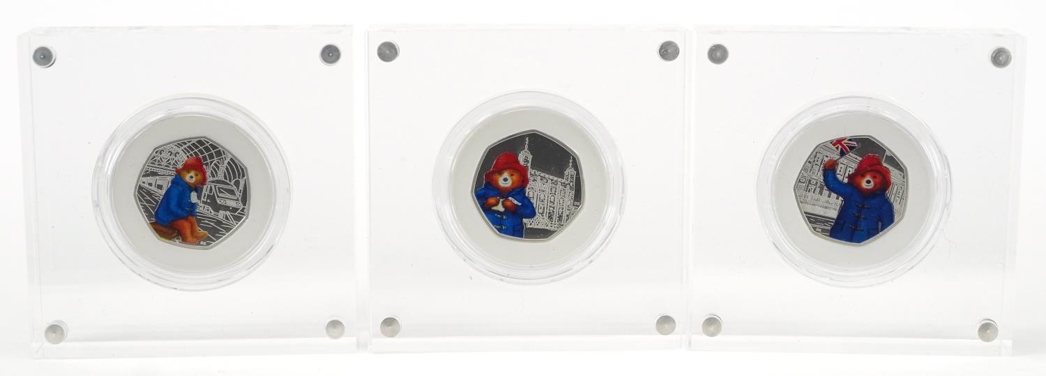 Three Paddington Bear silver proof fifty pence pieces by The Royal Mint, housed in Perspex slabs - Image 2 of 3