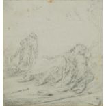 Two figures, possibly biblical, 19th century pencil, indistinctly signed, possibly N Veia?, mounted,