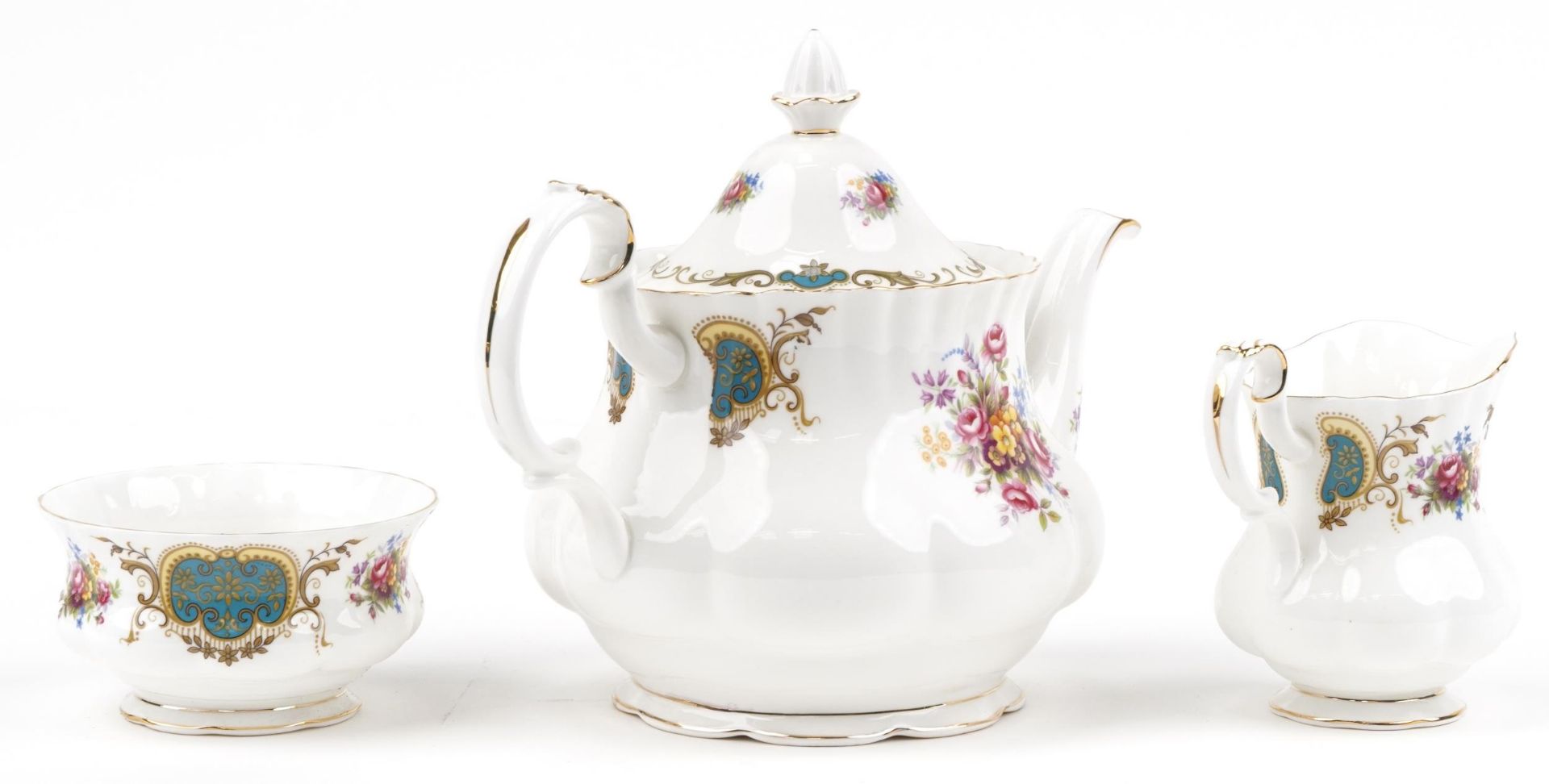 Royal Albert Berkeley teapot, milk jug and sugar bowl, the teapot 25cm in length - Image 2 of 4