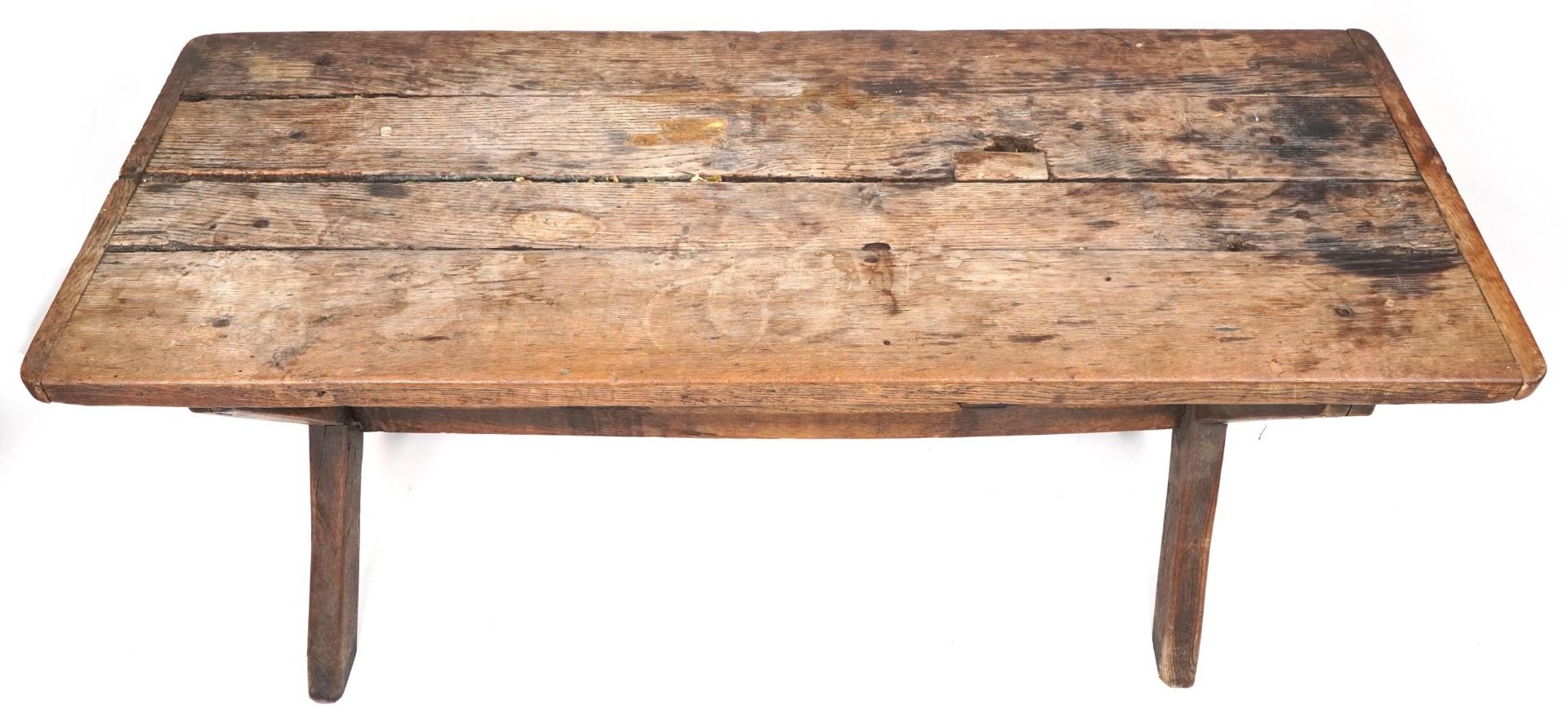 Industrial hardwood dining table with X stretcher, 71cm H x 157cm W x 60cm D - Bild 3 aus 4