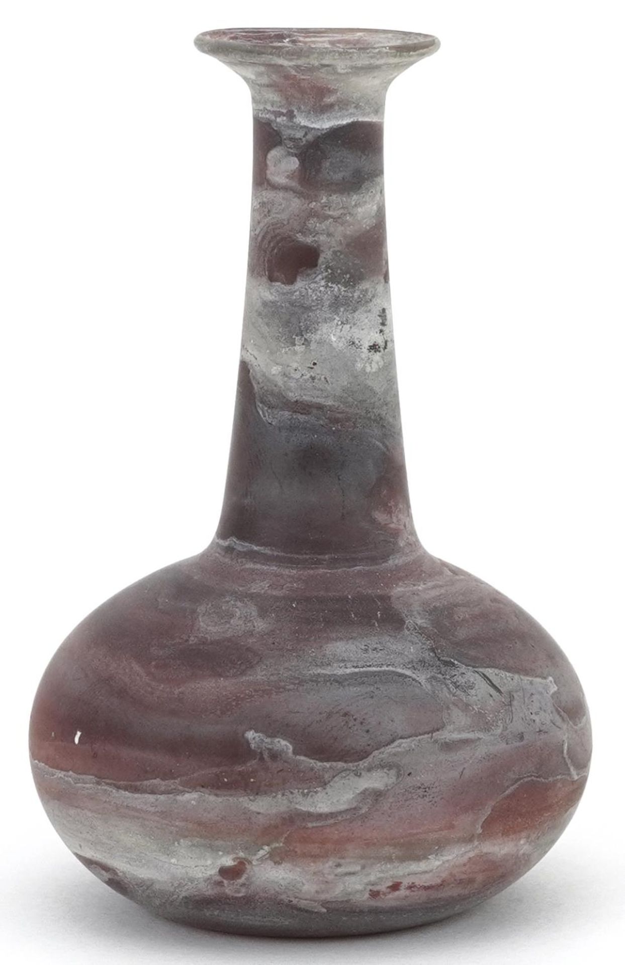 Antique marbleised glass vase, probably Roman, Old Collection inscription to the base, 7.5cm high