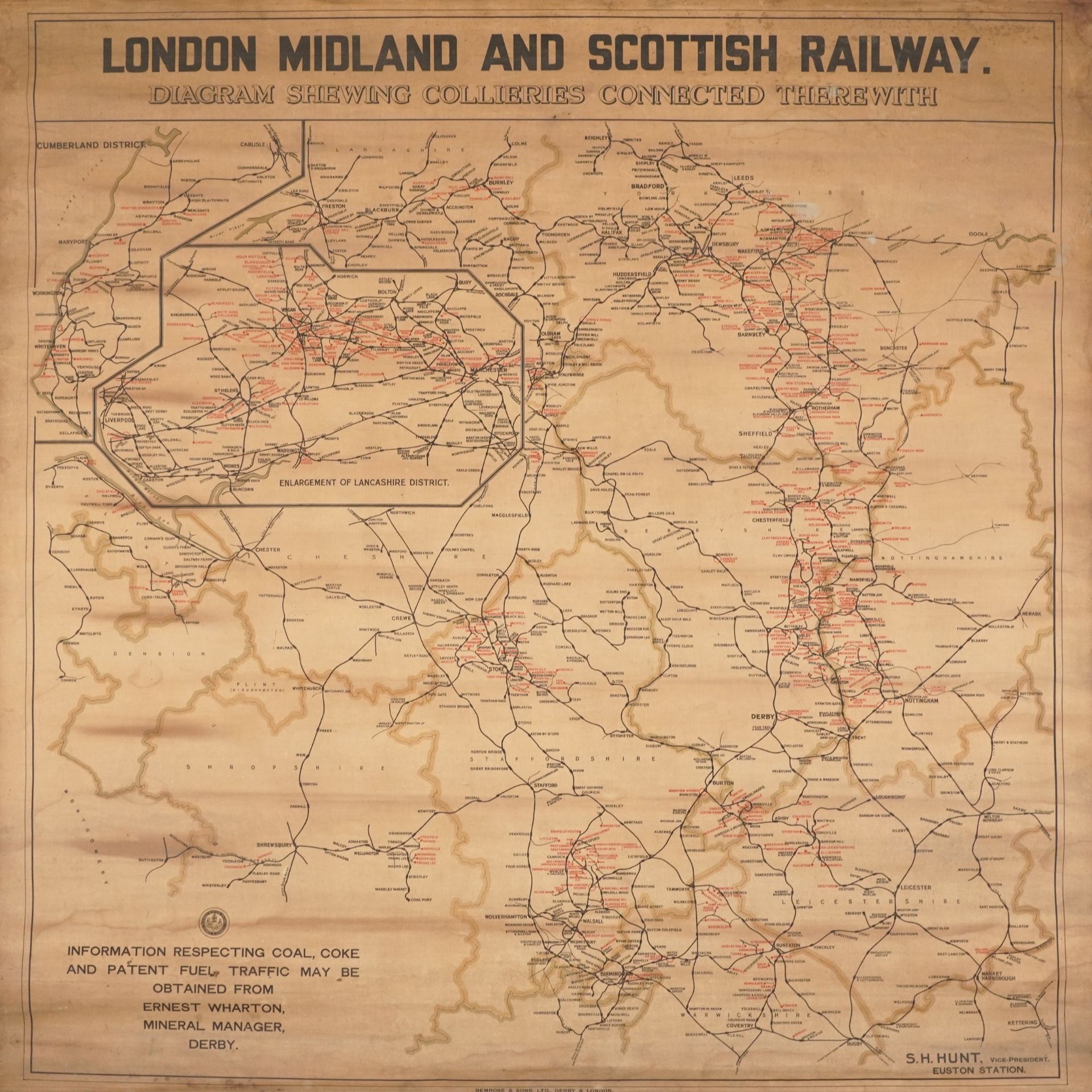 London Midland and Scottish railway railwayana interest wall hanging diagram showing collieries - Image 2 of 5