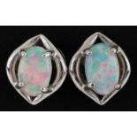 Pair of 18ct white gold cabochon opal earrings, each approximately 9mm high, total 1.9g