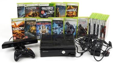 Xbox 360 games console with controller, Xbox Kinect and games including Halo Wars, Assassin's creed,