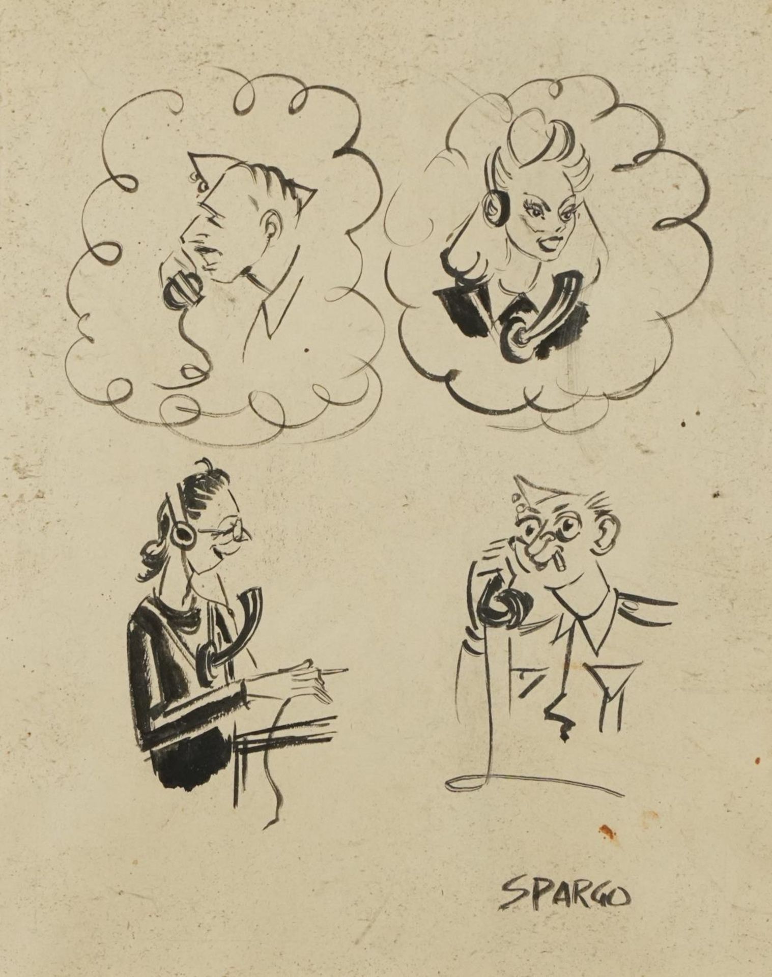 Caricatures and two figures, two ink sketches, one signed Spargo, the other Ocariz, mounted and - Bild 2 aus 9