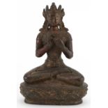 Chino Tibetan gilt bronze figure of seated Buddha, 20.5cm high