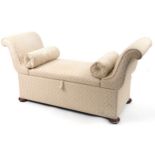 Contemporary daybed with lift up cushioned seat having beige and green floral upholstery, 74cm H x