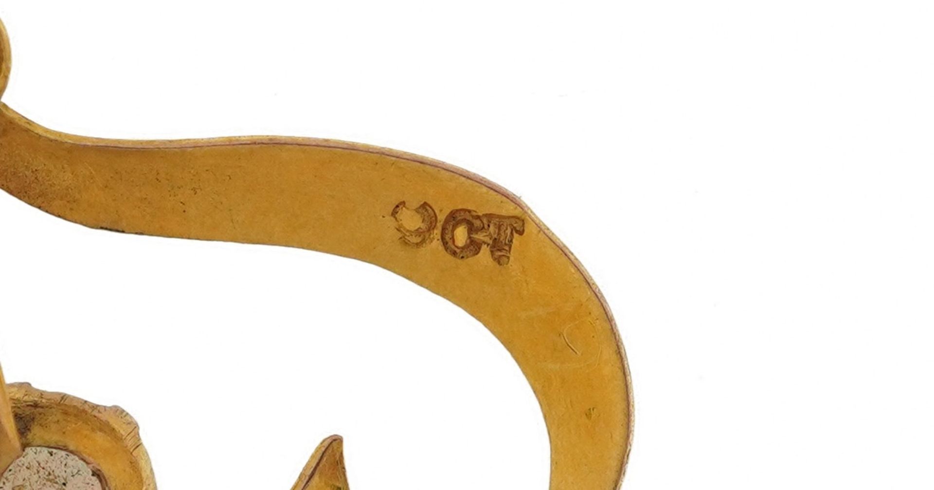 Art Nouveau 9ct gold cabochon opal openwork pendant, 3.5cm high, 1.0g - Image 3 of 4