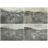 Edna Whyte - Highland Life, four pencil signed woodcuts, framed and glazed, each 30cm x 23cm