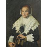 After Frans Hals - Portrait of a woman with a fan, Dutch Old Master style oil on canvas, unframed,