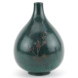 Contemporary Japanese Murashido bronze vase engraved with flowers, character marks to the base, 19cm