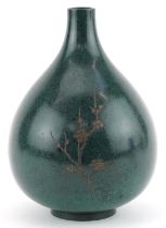 Contemporary Japanese Murashido bronze vase engraved with flowers, character marks to the base, 19cm