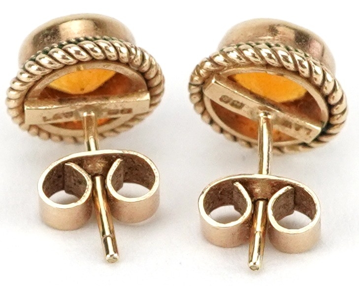 Pair of 9ct gold citrine stud earrings, each 9mm in diameter, total 2.0g - Image 2 of 3