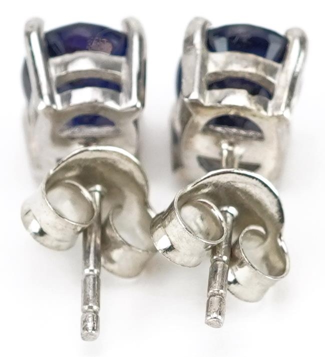 Pair of silver sapphire stud earrings, each 8mm high, total 2.1g - Image 2 of 2
