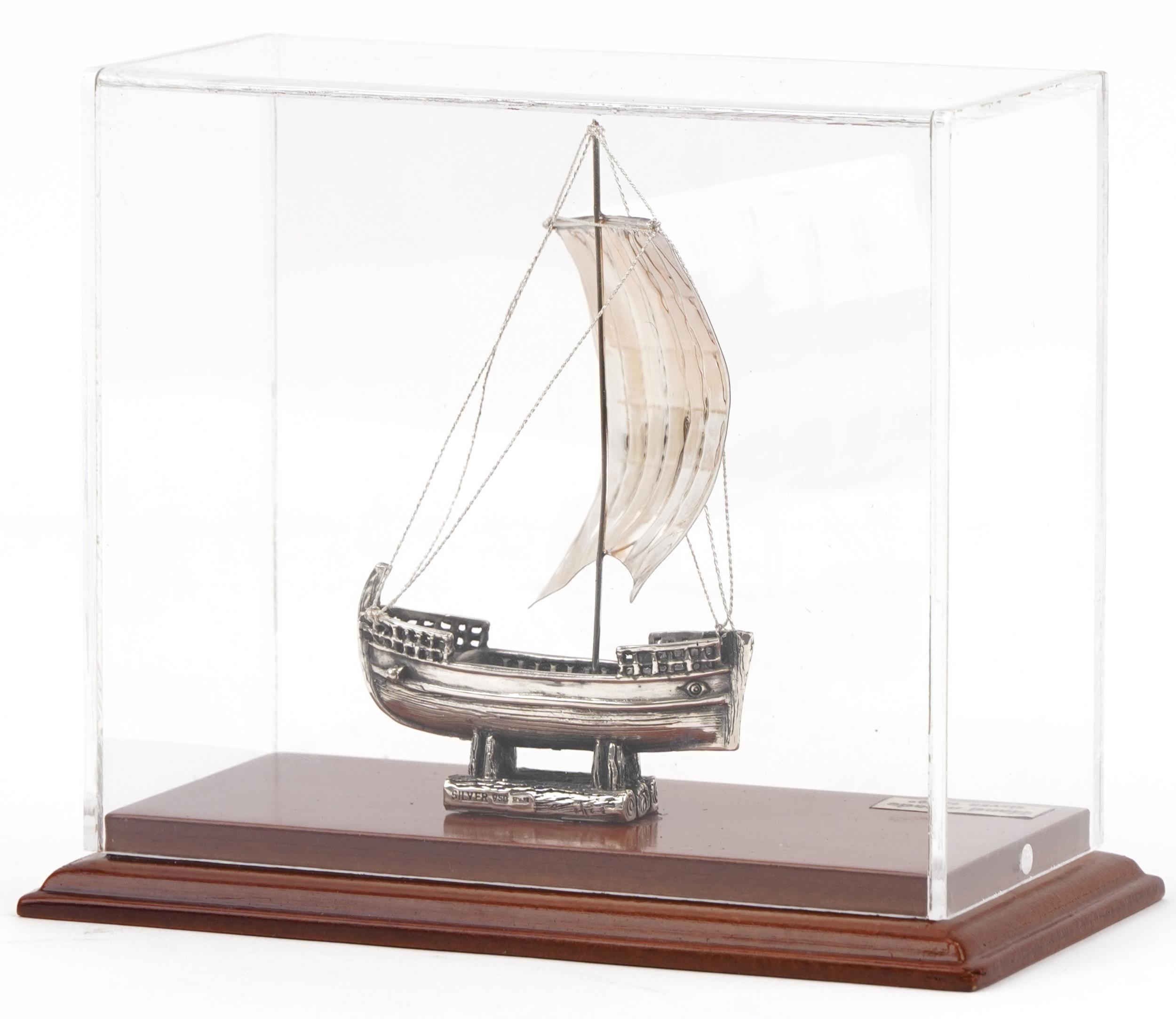 950 grade silver model of The Ship of Kyrenia housed in a display case, overall 14.5cm high, - Image 2 of 4