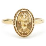 9ct gold citrine solitaire ring, size M, 2.2g